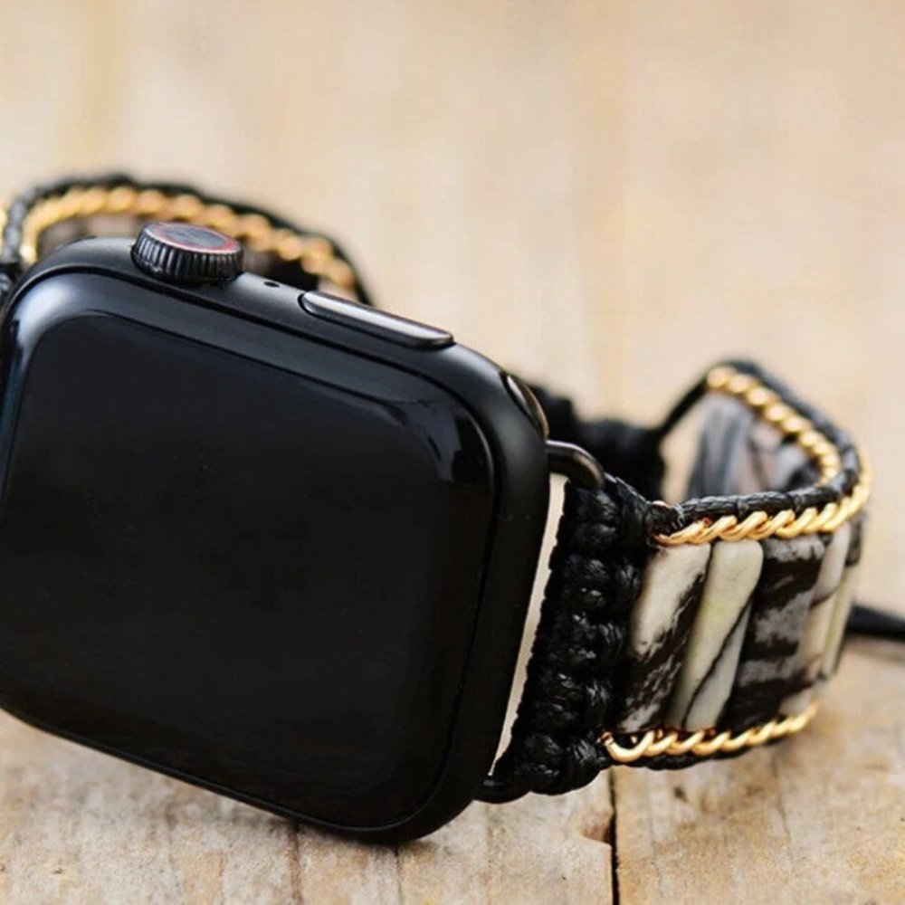 Spiderweb Jasper Stone Braided Strap Watch Band for 38 ~ 41 mm Apple iWatch